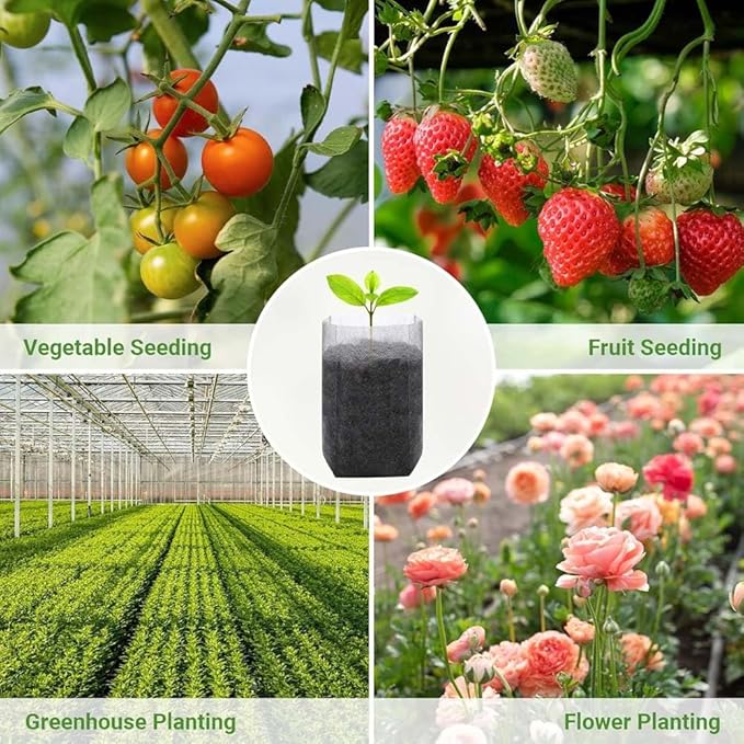 NT-ling Nursery Growing Bags, 100pcs Biodegradable Non-Woven Fabric Grow Bags, Seeding Starter Bags Seedling Plants Pots Home Garden Outdoor Greenhouse Supplies (12 * 15cm)