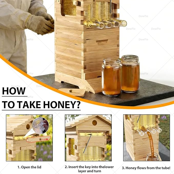 Wooden Beehive Starter Kit for Beginners, Self-Flowing Bee Hive with Mold Resistance, Easy Assembly Complete Set for Backyard Beekeepers & Garden Pollinators