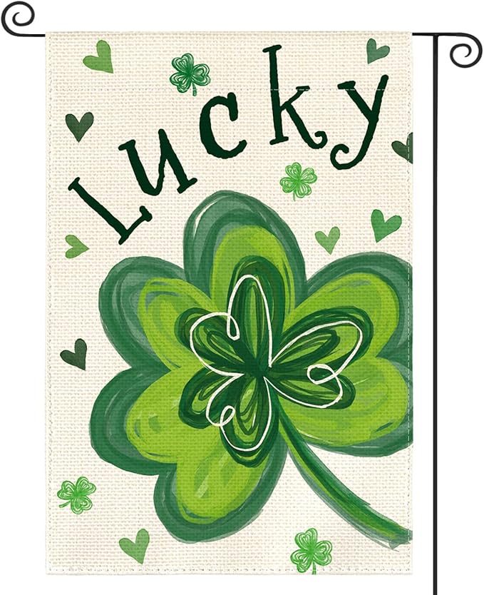 AVOIN colorlife St Patricks Day Garden Flag 12x18 Inch Double Sided Outside, Lucky Clover Shamrock Holiday Yard Outdoor Flag