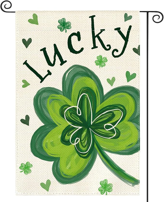 AVOIN colorlife St Patricks Day Garden Flag 12x18 Inch Double Sided Outside, Lucky Clover Shamrock Holiday Yard Outdoor Flag
