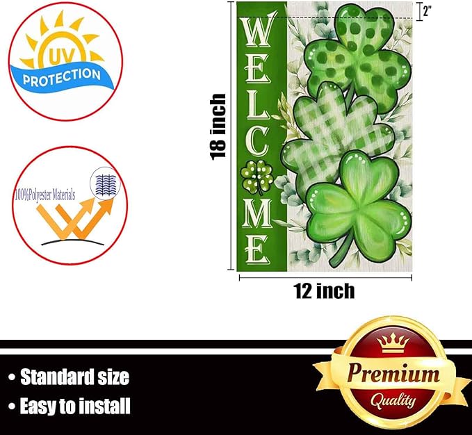 St Patricks Day Garden Flag 12x18 inch Outdoor-Double Sided St Patricks Day Shamrock Flag Vivid Color Polyester Yard Flags