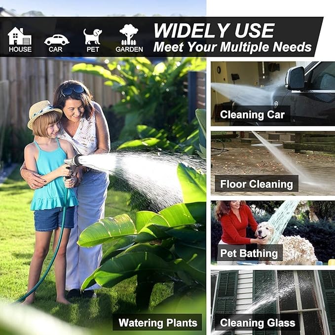 Garden Hose Nozzles 9 Adjustable Patterns Hose Spray Nozzle Heavy Duty Metal Hose Nozzle Spray Slip Resistant Water Sprayer for Cleaning/Watering Lawn Garden/Pets Shower/Car Washing