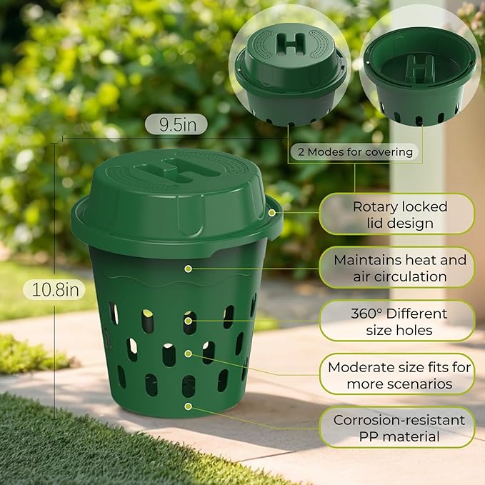 Inground Worm Composter, 2-Pack 8L (2.11Gal) Warm Farm, Outdoor Worm Compost Bin for Garden Beds & Home Use, Vermicomposting Bin for Beginners (9.5x9.5x10.8Inch), Green