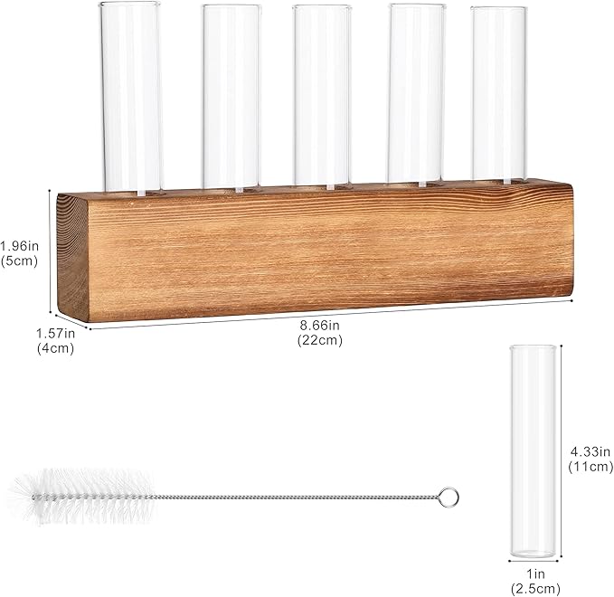 YIBOT Propagation Stations, Plant Terrarium with Wooden Stand, Birthday Gardening Gifts for Women Mom Plant Lovers,Home Office Desk Decor, 5 Glass Test Tubes Vases