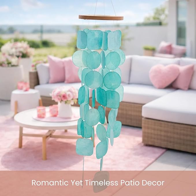 Solange & Frances Patio Decor, Garden Decor, Wind Chimes for Outdoors, Capiz Shells Windchimes for Outdoors. Unique, Gifts for Women (Turquoise)