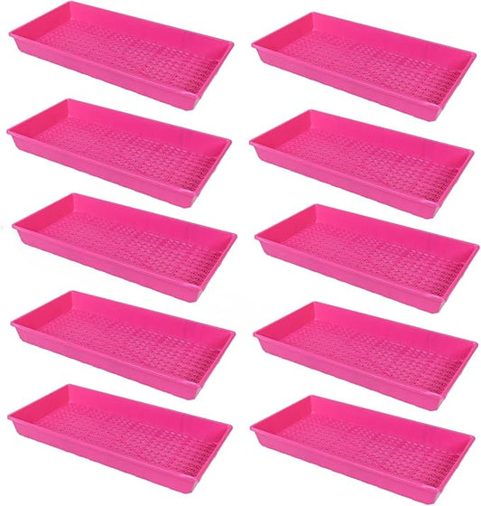 SUNPACK 10" x 20" Heavy Duty Mesh Plastic Seed Starting Tray, Magenta, 2.3" (Pack of 10) - Ensures Water Drainage and Aeration, Perfect for Greenhouses or Indoor Gardening