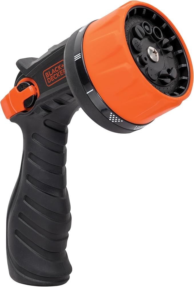 Black + Decker® Heavy-Duty 10-Pattern Poly Thumb Control Nozzle – Ergonomic, Versatile, Precision Garden Hose Attachment BD8439