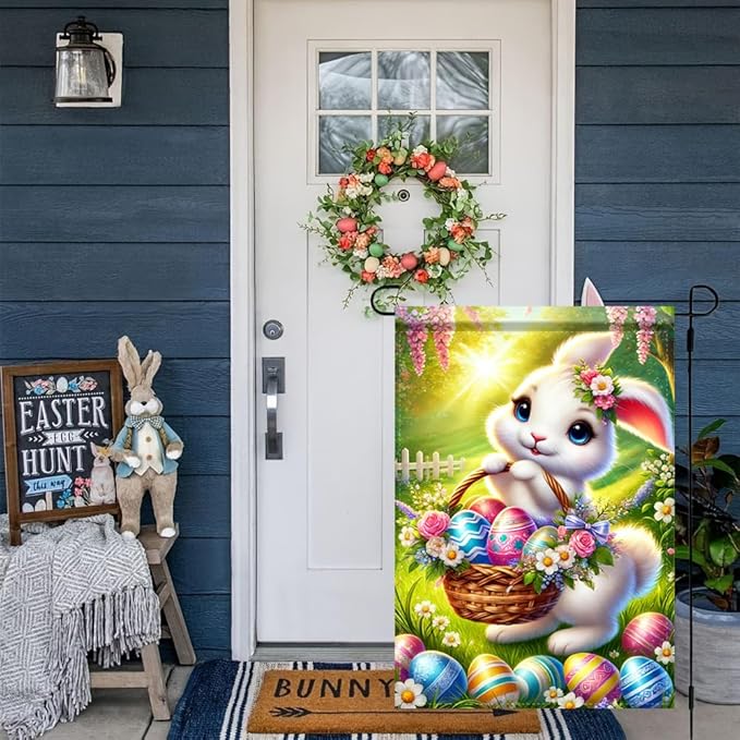 Happy Easter Egg Bunny Garden Flag Garden Flag 12 x 18 inch Double Sided Outside decorations,Spring Small Garden Flags For Outdoor Yard Lawn