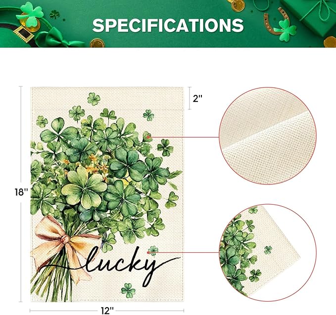 AVOIN colorlife St Patricks Day Garden Flag 12x18 Inch Double Sided Outside, Floral Lucky Shamrocks Clovers Yard Outdoor Flag