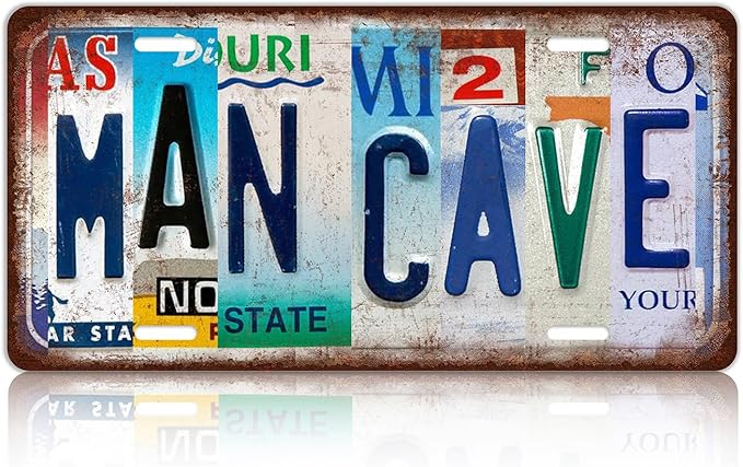 Vintage Man Cave Metal Tin Sign License Plate Wall Decor for Home Bar Pub 12 x 6 Inches