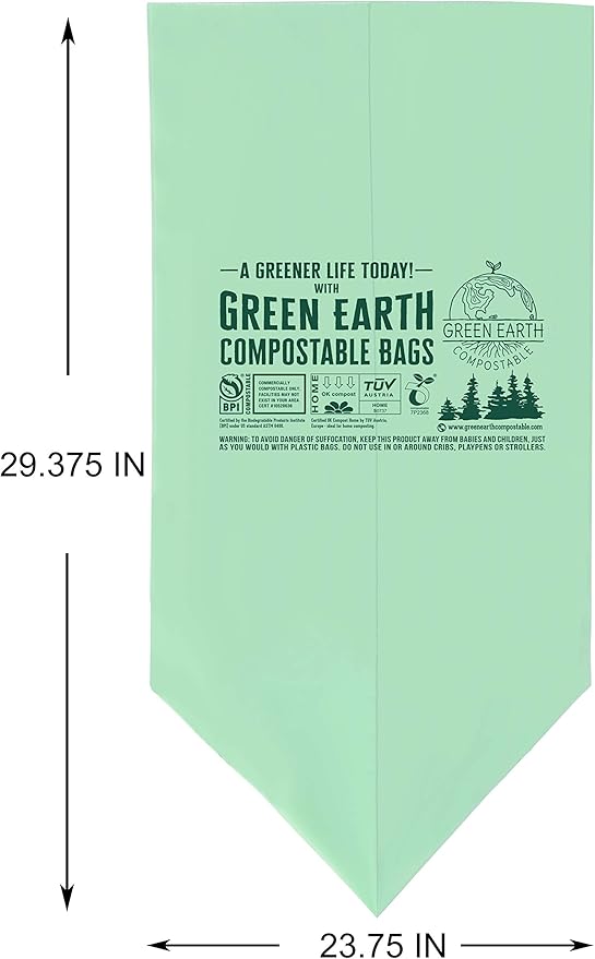 Green Earth Compostable Tall Kitchen Food Scrap Trash Bags, Compost Bin Compatible, 13 Gallon, 49 Liter, 200-Count, Superior Strength 0.9 Mil, ASTM D6400, BPI (US) & OK Compost Home (EU) Certified