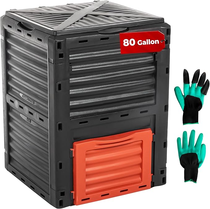 Idzo Garden Compost Bin Outdoor 80Gallon, Outdoor Composter Bin with Large Capacity & Easy Assembling, Quick Composting, Space-Saving