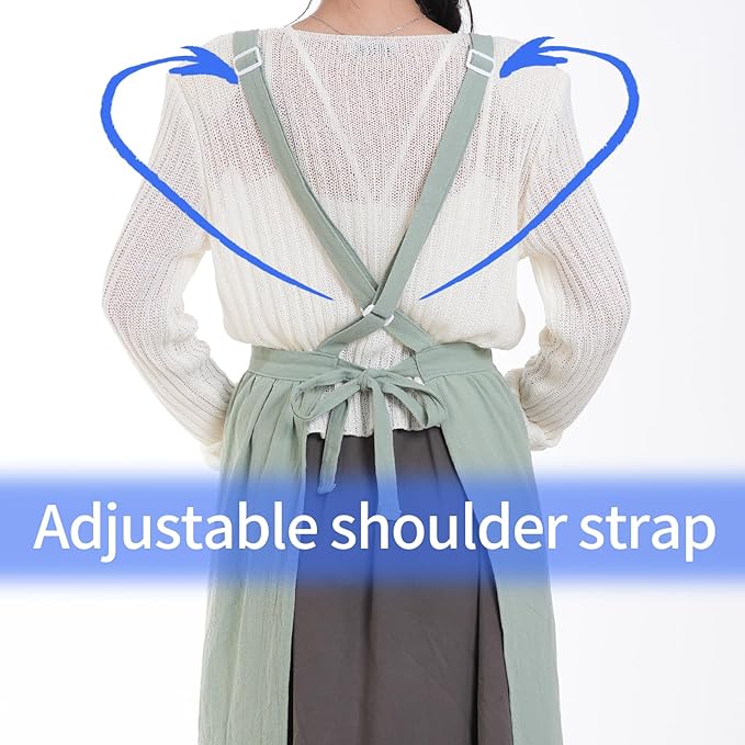 Cotton Linen Pinafore Apron Dress for Women with Pockets Cute Art Chef Aprons for Kitchen Baking Gardening Painting