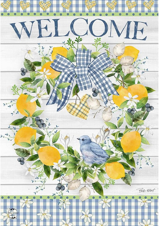 Briarwood Lane Bluebird Lemon Wreath House Flag