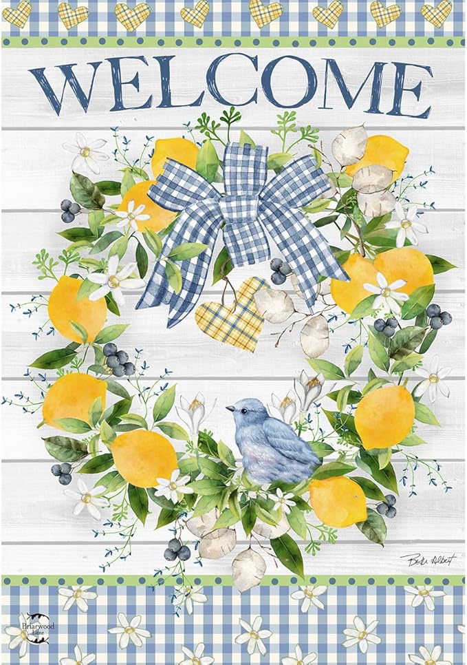 Briarwood Lane Bluebird Lemon Wreath House Flag