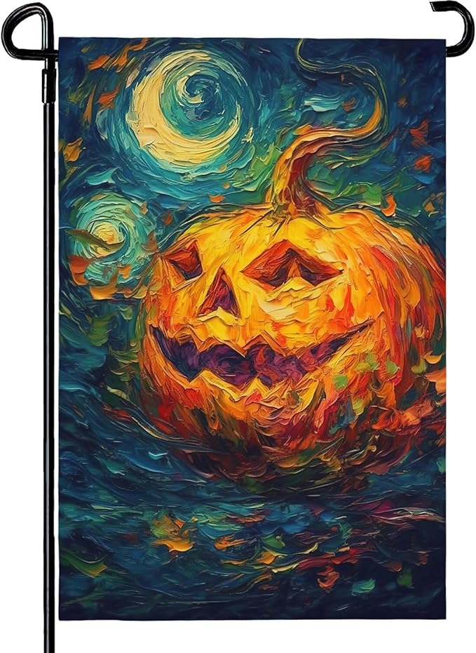 Halloween Garden Flag Pumpkin Garden Flag Custom Personalized Funny Garden Flags Arts Starry Night Sky Moon Yard Flag Double Sided Fall Porch Patio Farmhouse Outdoor Yard Decorative 12x18 Inch