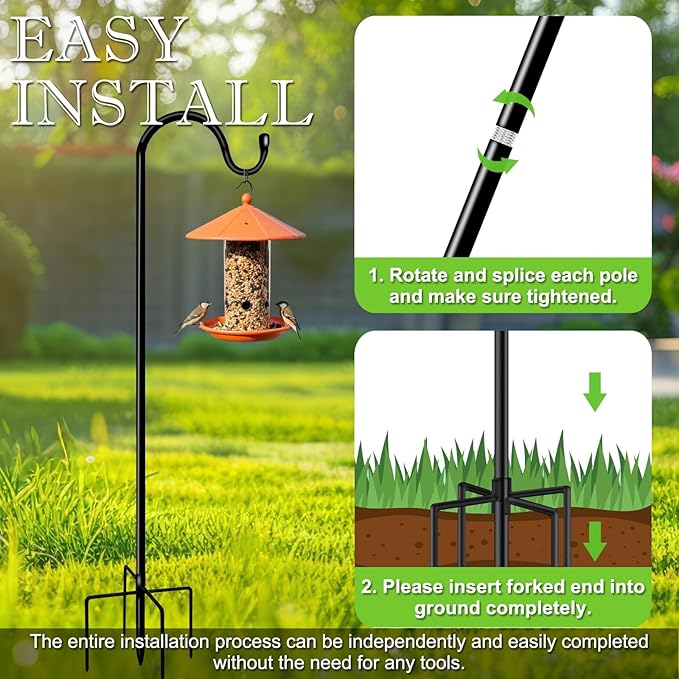 Shepherds Hooks for Outdoor 48 Inch Garden Bird Feeder Pole with 5 Prongs Base Adjustable for Hanging Flower Basket Plant Pot Solar Lantern Light Wind Chime Hanger for Wedding Decor 1 Pack