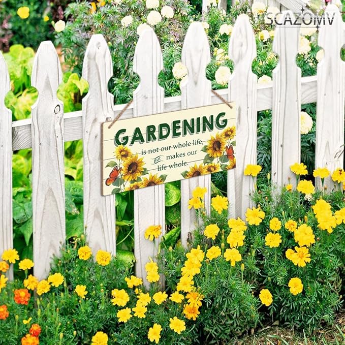 SCAZOMV Garden Sign Decor, Gardening Is Not Our Whole Life But Makes Our Life Whole, Funny Outdoor Decorative For Garden Patio Farmhouse, Potting Shed She Shed Wooden Hanging Plaque 5"X 10"