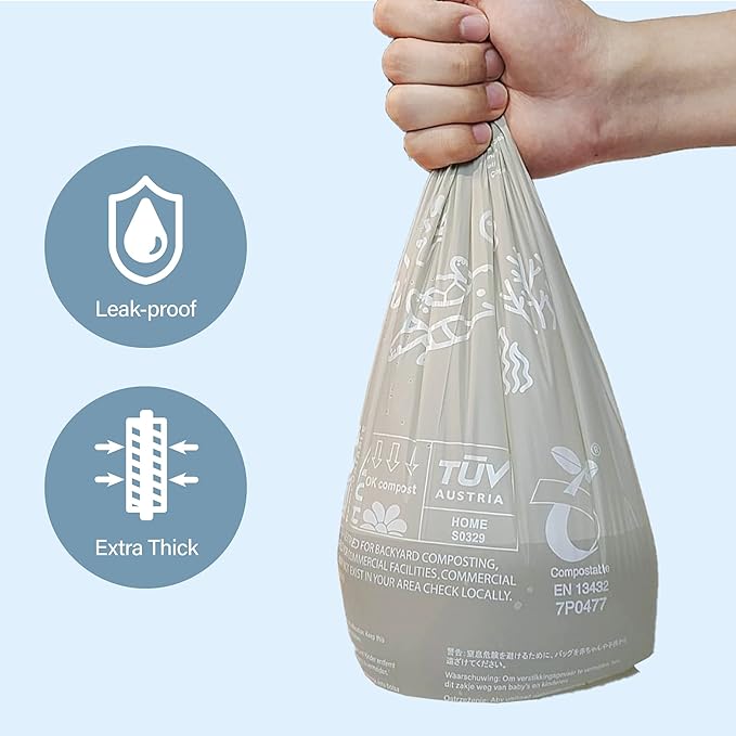 Compostable Trash Bags 4 Gallon, Small Compost Bags for Countertop Bin and Kitchen Food Scrap Waste, US BPI ASTM D6400 Certified, Extra Strong and Leakproof, Unscented, 100 Count