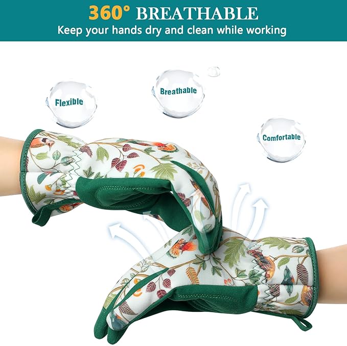 Trifabricy Gardening Gloves for Women, Breathable Leather Garden Gloves with Grip, Thorn-Proof Puncture-Resistant Work Gloves