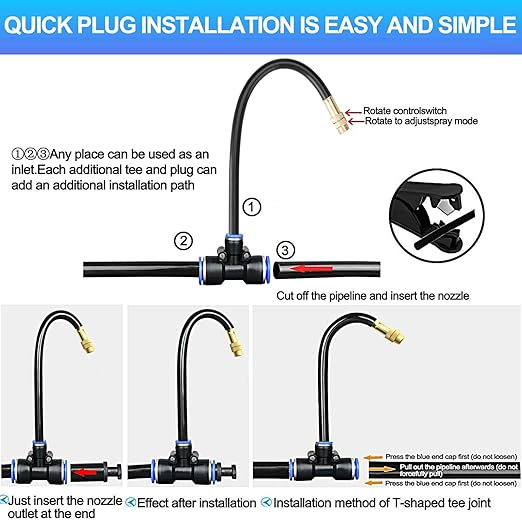 Drip Irrigation Kit Automatic Watering System for Potted Plants, 360 Degree Adjustable Copper Micro Sprinklers, Quick Connect Tubing Fittings for Garden, Lawn, Patio, Balcony(20 Nozzles)