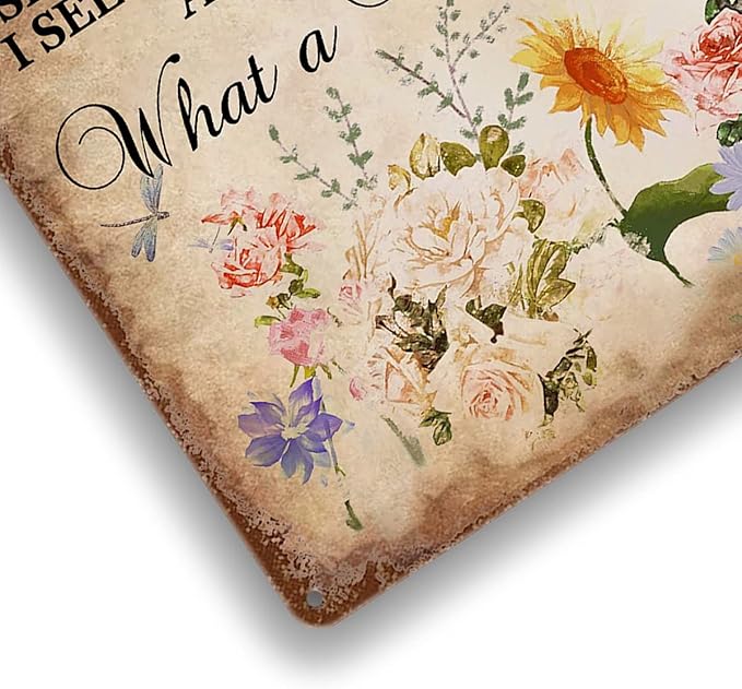 Flower Tin Sign Vintage Garden Metal Signs, And I Think To Myself What A Wonderful World Flowers Tin Sign I See Trees Of Green Red Roses Too Wall Art Roses Sign Wall Decor 8x12 Inch