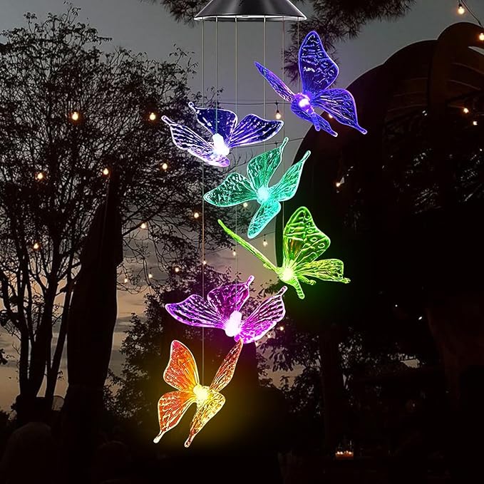 Solar Wind Chimes Outdoor Color Changing Lights,Solar Butterfly Gift for Women Mom Grandma,Waterproof Outdoor Solar Powered Lights for Garden Patio Yard Home Decor