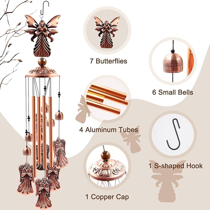 Wind Chimes Outdoor Clearance, Ukulork Angel Aluminum Tube Windchime with S Hook,Patio Garden Decor, Housewarming Gift.