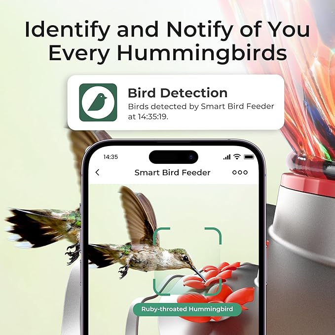 Smart Glass Hummingbird Feeder with Camera Solar Powered 2K- AI Identify & Water Detection, Instant Notification, Leakproof & Ant Moat TT Nature