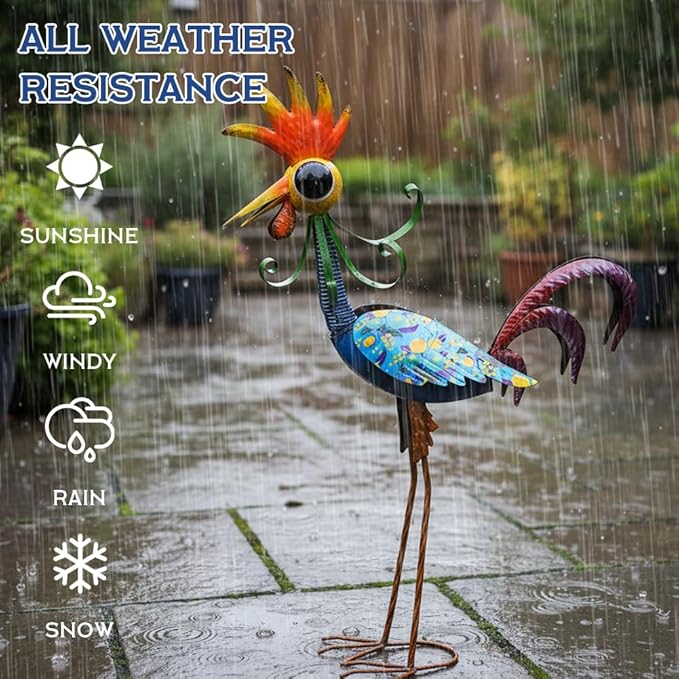 Metal Wacky Rooster Garden Statue, 31.5'' Rooster Decor Yard Statue Decorations Outdoor, Chicken Yard Art for Outside, Patio, Backyrad, Lawn(Royal Blue)
