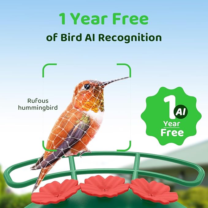 SEHMUA Hummingbird Feeder with Camera, 1 Year Trial AI Identify Birds Species, Smart Bird Cam with Solar Panel, Ant Moat & Bee Proof, Gift for Bird Watching
