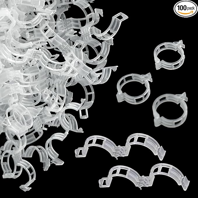 100pcs Plant Support Clips - Tomato Clips for String Trellis, Grape Vine Clips for Garden Netting Climbing Plants, Secured Plastic Plant Clip for Fixing Stem and Vine (100, White)