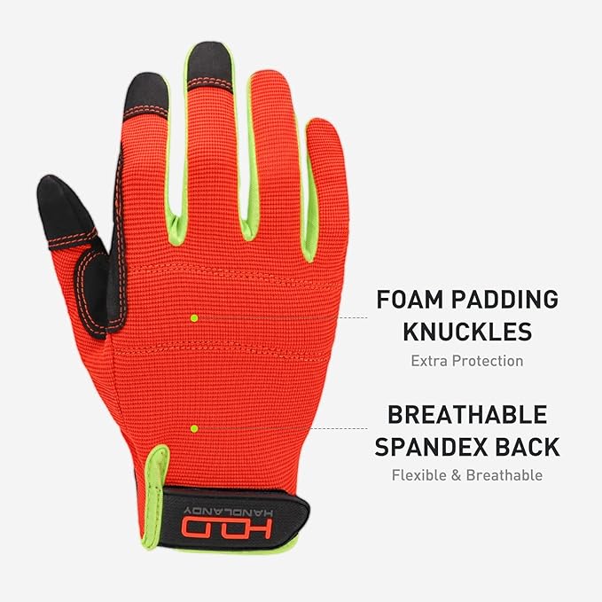 HANDLANDY Work Gloves for Men & Women, Utility Mechanic Working Gloves Touch Screen, Flexible Gardening Gloves for Yard