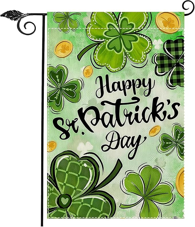 Happy St Patricks Day Shamrock Garden Flag 12 x 18 inch Double Sided Outside decorations,Spring Small Garden Flags For Outdoor Yard Lawn