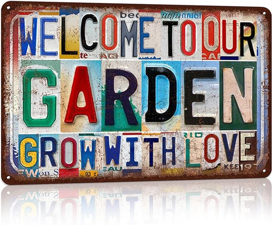 Vintage Welcome To Our Garden Wall Decor Metal Sign Tin Signs - Grow With Love