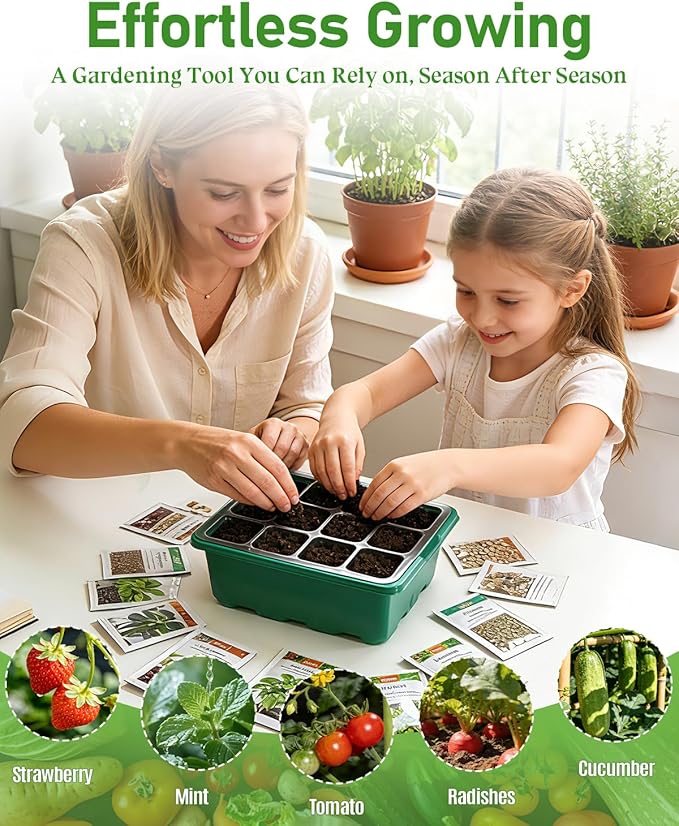 joyhalo 10 Packs Seed Starter Tray with Extra-Tall Humidity Dome 120 Cells Total, Thicken Seed Starter Kit, Greenhouse Germination Kit, Indoor Gardening Plant Trays for Seeds Growing