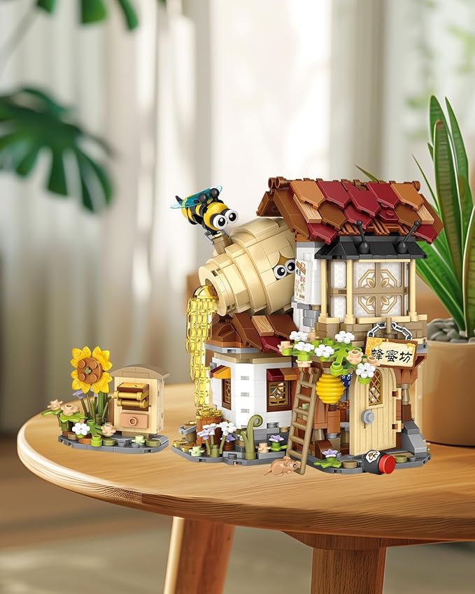 City Street View Honey Workshop Mini Building Blocks Set 1242 pcs, MOC Creative Bee Model Theme House, Simulation Architecture Toy, Gifts Idea for Kids Adults (1943)