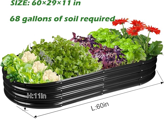 Raised Garden Bed GRS Certified Galvanized Planter Box Outdoor, 5ft Oval Rot-Resistant Metal Garden Bed Planter, Recycled Eco-Friendly Material Planter for Vegetables Flowers Herbs (Black)