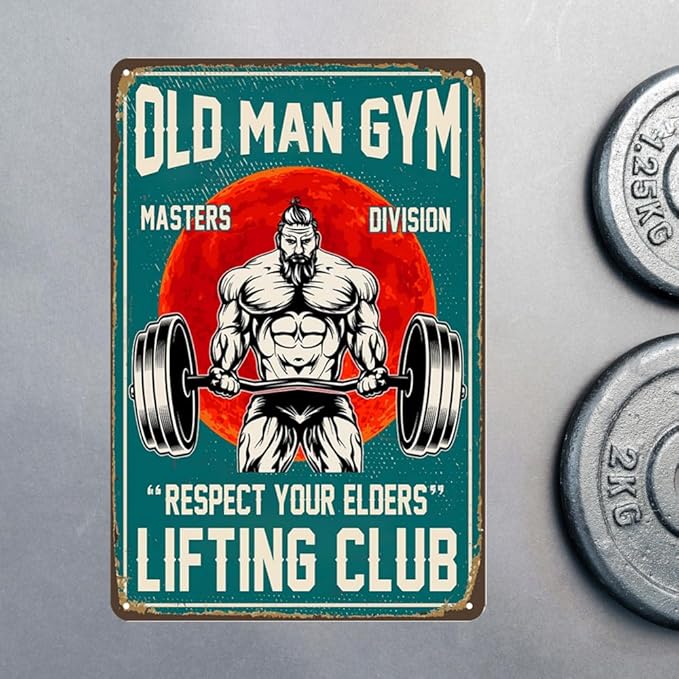 Home Gym Decor Old Man Gym Sign Vintage Gym Poster Gym Fitness Club Metal Tin Signs Masters Division Respect Your Elders Sign Man Gym Weightlifting Posters Motivational Wall Art Decorations 8x12 Inch