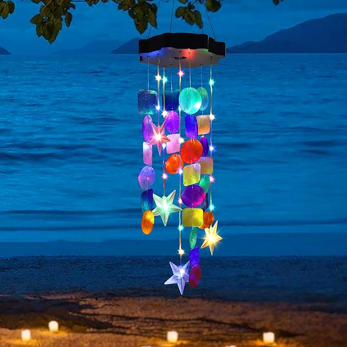 Solar Shell Gift for Mom Grandma Girls, Colorful Solar Wind Chimes for Outside, Outdoor Decorative Mobile Lights for Garden, Yard, Patio, Window, Party,Christmas Outdoor Decorations
