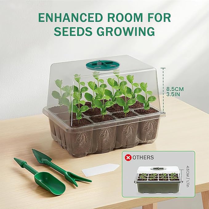 YAUNGEL Seed Starter Tray with Grow Light, 4 Pack Seed Starter Kit with Timing Controller Adjustable Brightness, Thicken Seedling Starter Trays with Humidity Domes Heightened Lids, Transparent