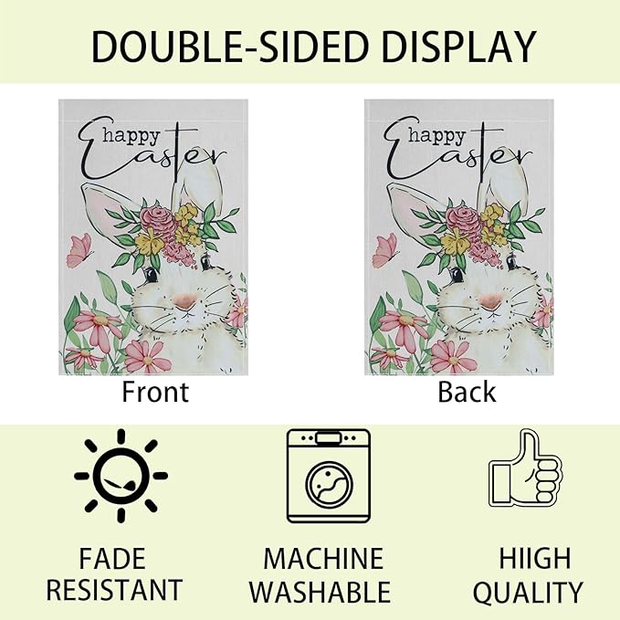 Easter Garden Flags Decors,12x18 Inch Vertical Double Sided Easters Yard Spring Decorations Outdoor Anniversary Front House Lawn Outside Bunny Decor Garden Flag