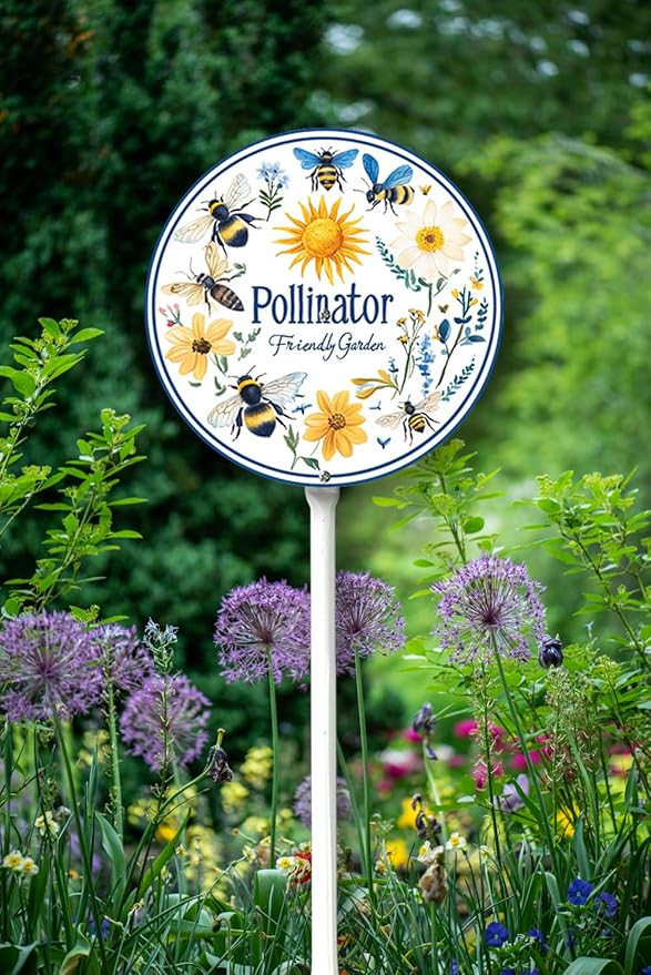 Garden Signs Pollinator Friendly Garden Sign with Stake Outdoor Aluminum Yard Sign Rustproof Aluminum Metal Sign Fade Resistant Lawn Decoration for Outdoor 9.2x9.2inch