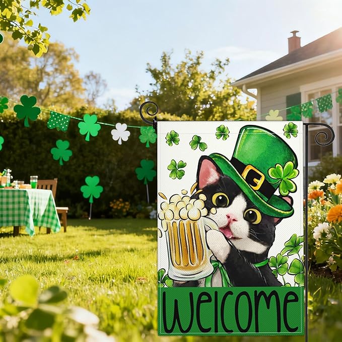 Happy St Patricks Day Garden Flag St Patrick's Day Yard Sign Garden Flags for Outside 12x18 Double Sided Shamrock Lucky Irish Blessing Signs Outdoor Decorations