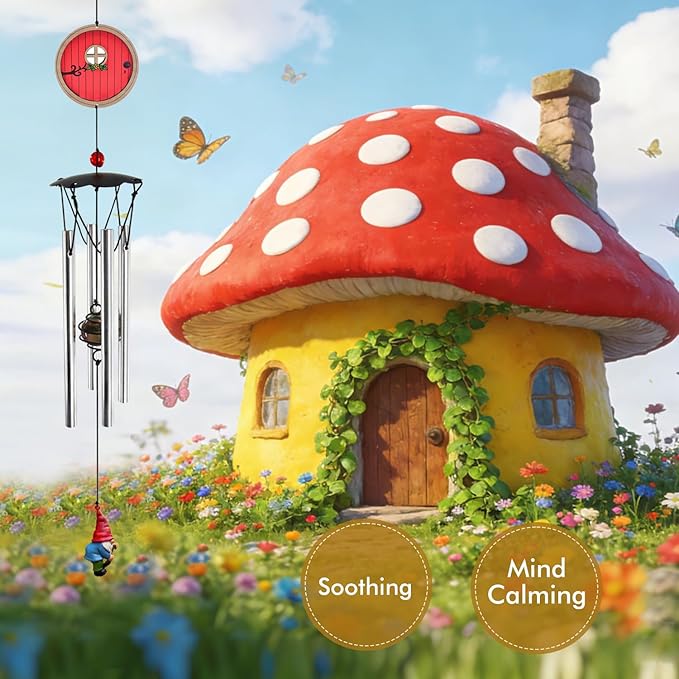 Wind Chimes for Outside 24" Red Fairy Garden Door Wind Chimes Outdoor Home Patio Garden Decor Windchimes Outdoors Gift Ideas for Women Mom Grandma Sisters