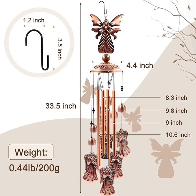 Wind Chimes Outdoor Clearance, Ukulork Angel Aluminum Tube Windchime with S Hook,Patio Garden Decor, Housewarming Gift.