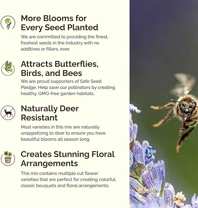 Eden Brothers Perennial Pollinator Wildflower Mixed Seeds for Planting, 5 lbs, 2,400,000+ Seeds with Blue Flax, Coneflower | Attracts Pollinators, Plant in Spring or Fall, Zones