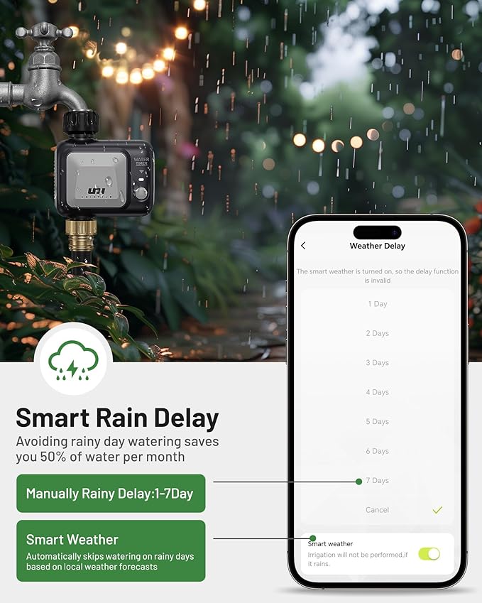 WiFi Sprinkler Timer, Unistyle Programmable Smart Water Timers, WiFi Irrigation Controller with Rain Delay, Auto Mode Manual Mode, Outdoor Hose Timer for Patio Lawns, Yards and Garden