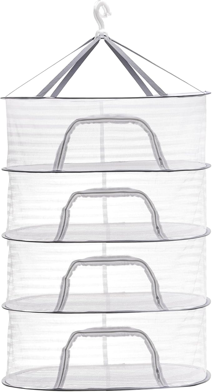 Coloch 4 Layer Herb Drying Rack with Zipper, Hanging Mesh Net Collapsible Food Drying Fish Net Hanging Basket Dryer Net for Seeds, Buds, Fruits, Vegetables, Herbs, Fish, Clothes, Doll