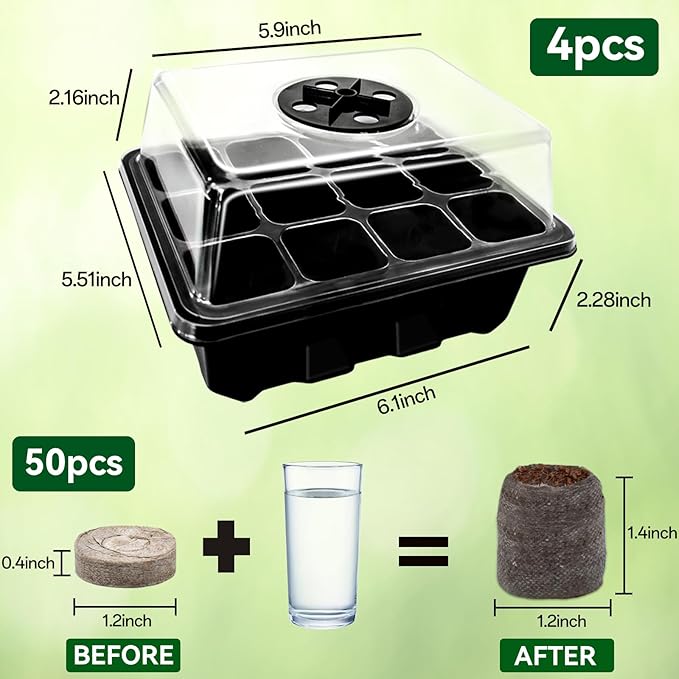 Halatool Seedling Trays Seed Starter Kit- Plant Germination Tray with Dome and Tray Base for Growing and Cloning (8 Set-Black)